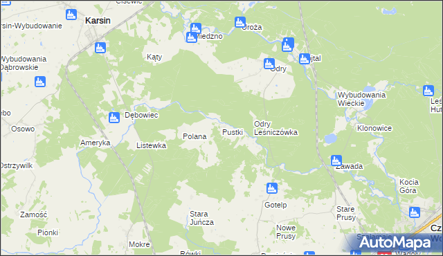 mapa Pustki gmina Czersk, Pustki gmina Czersk na mapie Targeo