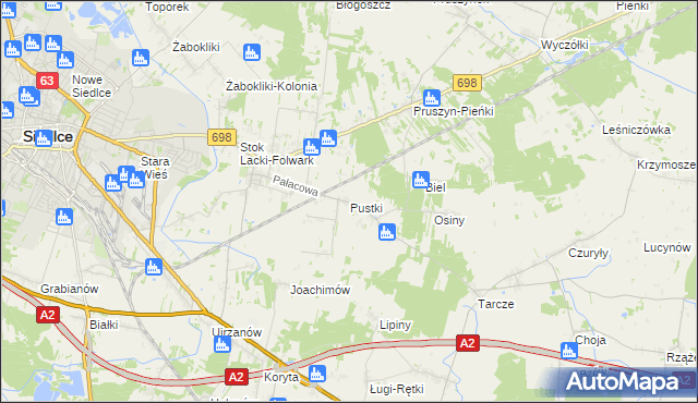 mapa Pustki gmina Siedlce, Pustki gmina Siedlce na mapie Targeo