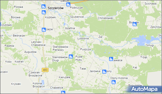 mapa Puszcza Osińska, Puszcza Osińska na mapie Targeo