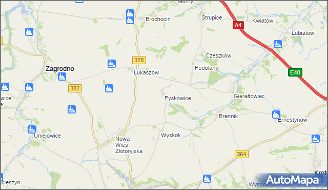 mapa Pyskowice gmina Złotoryja, Pyskowice gmina Złotoryja na mapie Targeo