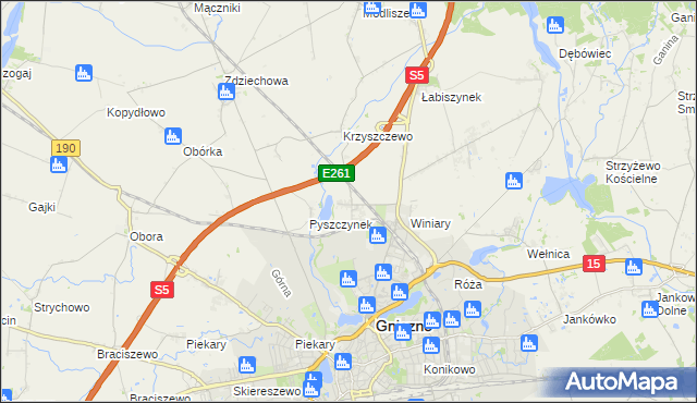 mapa Pyszczyn gmina Gniezno, Pyszczyn gmina Gniezno na mapie Targeo