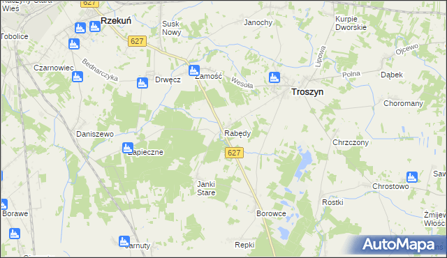 mapa Rabędy gmina Troszyn, Rabędy gmina Troszyn na mapie Targeo