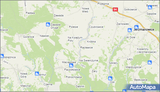 mapa Racławice gmina Jerzmanowice-Przeginia, Racławice gmina Jerzmanowice-Przeginia na mapie Targeo