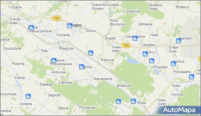 mapa Raczyce gmina Gnojno, Raczyce gmina Gnojno na mapie Targeo