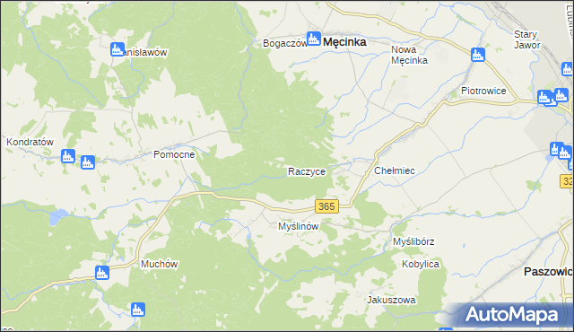 mapa Raczyce gmina Męcinka, Raczyce gmina Męcinka na mapie Targeo