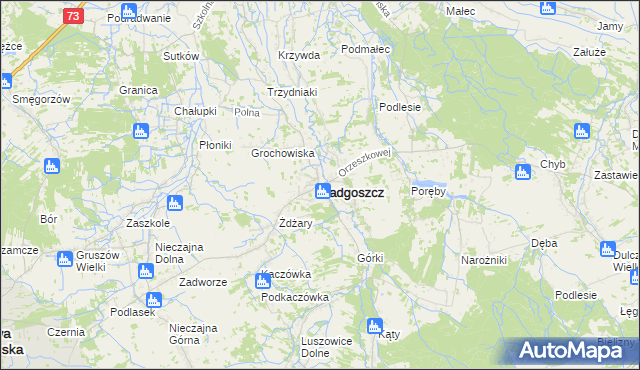 mapa Radgoszcz powiat dąbrowski, Radgoszcz powiat dąbrowski na mapie Targeo