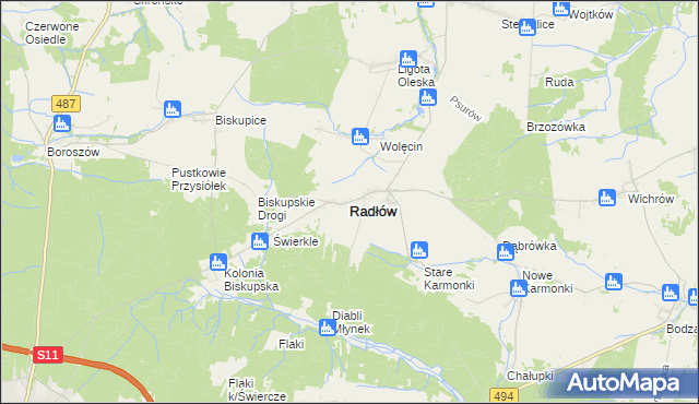 mapa Radłów powiat oleski, Radłów powiat oleski na mapie Targeo