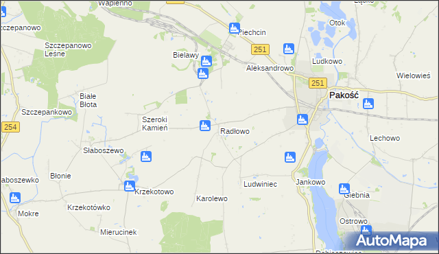 mapa Radłowo gmina Pakość, Radłowo gmina Pakość na mapie Targeo