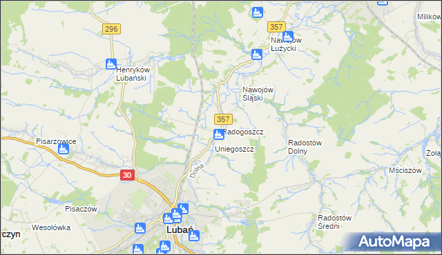 mapa Radogoszcz gmina Lubań, Radogoszcz gmina Lubań na mapie Targeo