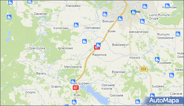 mapa Radomice gmina Lipno, Radomice gmina Lipno na mapie Targeo