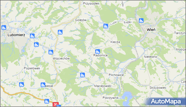 mapa Radomice gmina Wleń, Radomice gmina Wleń na mapie Targeo