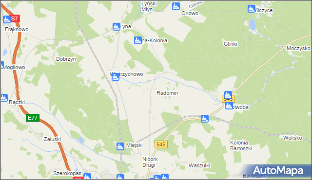 mapa Radomin gmina Nidzica, Radomin gmina Nidzica na mapie Targeo