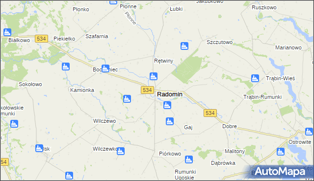 mapa Radomin powiat golubsko-dobrzyński, Radomin powiat golubsko-dobrzyński na mapie Targeo