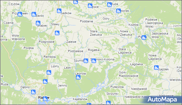 mapa Radostów gmina Raków, Radostów gmina Raków na mapie Targeo