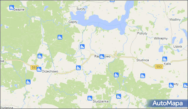 mapa Radostowo gmina Jeziorany, Radostowo gmina Jeziorany na mapie Targeo