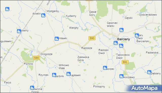mapa Radosze gmina Barciany, Radosze gmina Barciany na mapie Targeo