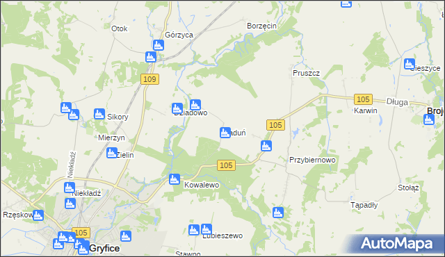 mapa Raduń gmina Gryfice, Raduń gmina Gryfice na mapie Targeo