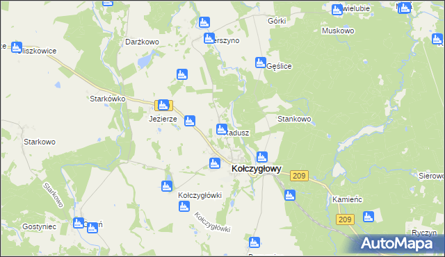 mapa Radusz gmina Kołczygłowy, Radusz gmina Kołczygłowy na mapie Targeo