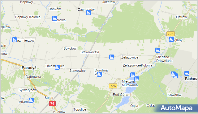 mapa Radwan gmina Białaczów, Radwan gmina Białaczów na mapie Targeo