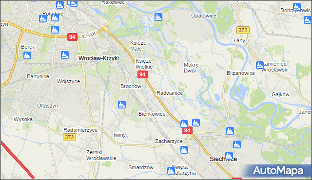 mapa Radwanice gmina Siechnice, Radwanice gmina Siechnice na mapie Targeo