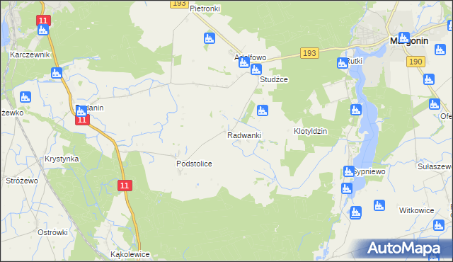 mapa Radwanki gmina Margonin, Radwanki gmina Margonin na mapie Targeo