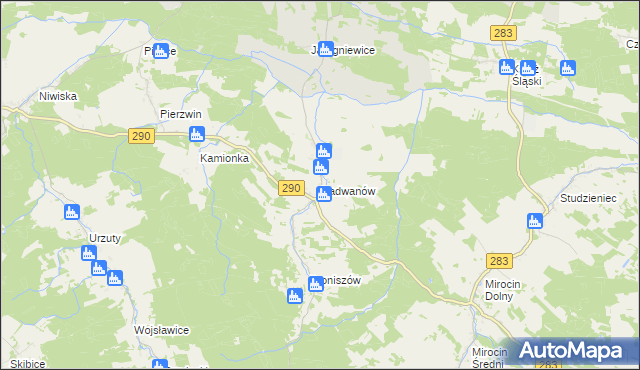 mapa Radwanów gmina Kożuchów, Radwanów gmina Kożuchów na mapie Targeo