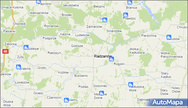 mapa Radzanów powiat białobrzeski, Radzanów powiat białobrzeski na mapie Targeo