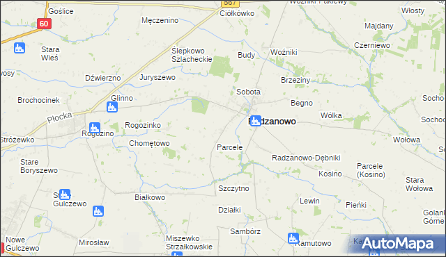 mapa Radzanowo-Lasocin, Radzanowo-Lasocin na mapie Targeo