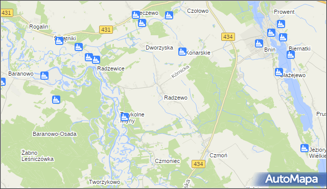 mapa Radzewo gmina Kórnik, Radzewo gmina Kórnik na mapie Targeo