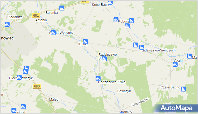 mapa Radziszewo-Sobiechowo, Radziszewo-Sobiechowo na mapie Targeo