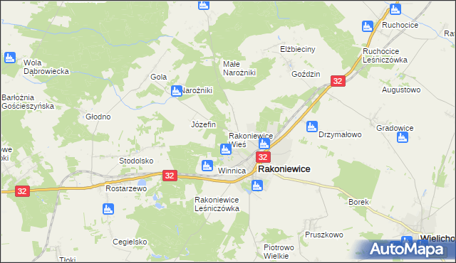 mapa Rakoniewice Wieś, Rakoniewice Wieś na mapie Targeo