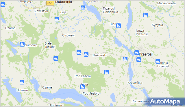 mapa Rakówek gmina Przerośl, Rakówek gmina Przerośl na mapie Targeo