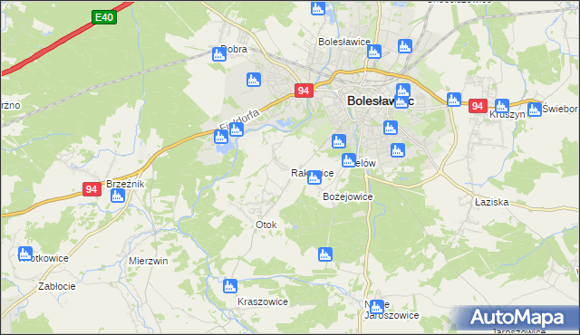 mapa Rakowice gmina Bolesławiec, Rakowice gmina Bolesławiec na mapie Targeo