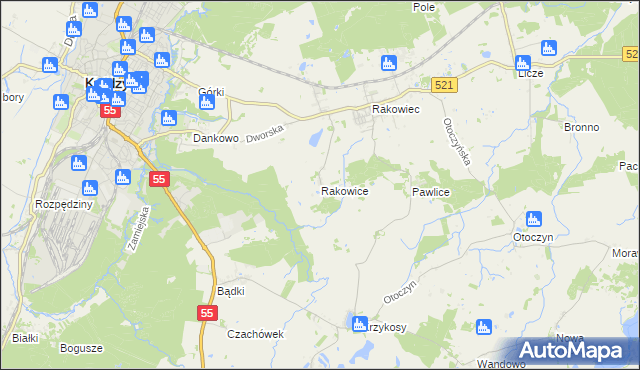 mapa Rakowice gmina Kwidzyn, Rakowice gmina Kwidzyn na mapie Targeo