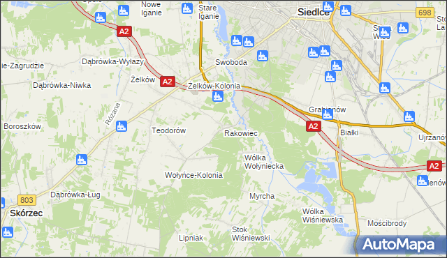 mapa Rakowiec gmina Siedlce, Rakowiec gmina Siedlce na mapie Targeo