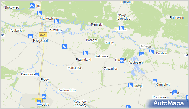 mapa Rakówka gmina Księżpol, Rakówka gmina Księżpol na mapie Targeo