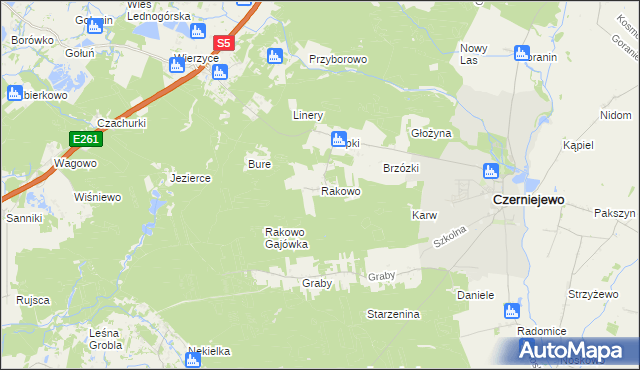 mapa Rakowo gmina Czerniejewo, Rakowo gmina Czerniejewo na mapie Targeo