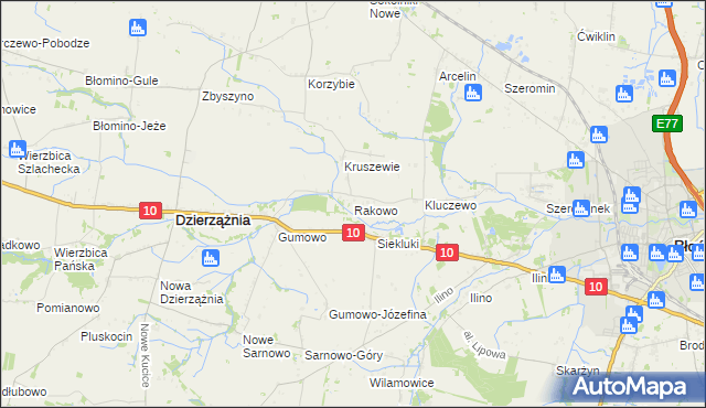 mapa Rakowo gmina Dzierzążnia, Rakowo gmina Dzierzążnia na mapie Targeo