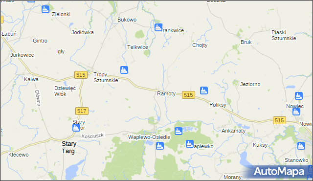 mapa Ramoty gmina Stary Targ, Ramoty gmina Stary Targ na mapie Targeo