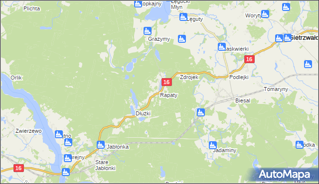 mapa Rapaty gmina Gietrzwałd, Rapaty gmina Gietrzwałd na mapie Targeo