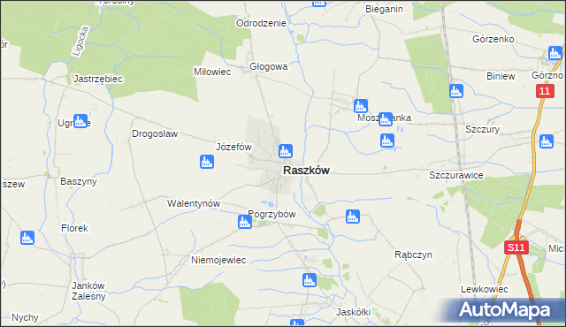 mapa Raszków powiat ostrowski, Raszków powiat ostrowski na mapie Targeo