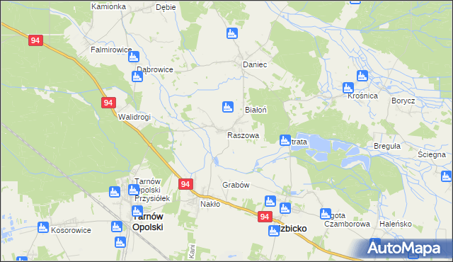 mapa Raszowa gmina Tarnów Opolski, Raszowa gmina Tarnów Opolski na mapie Targeo