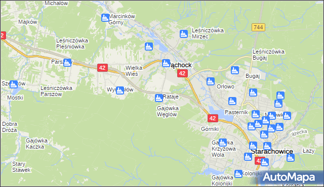 mapa Rataje gmina Wąchock, Rataje gmina Wąchock na mapie Targeo