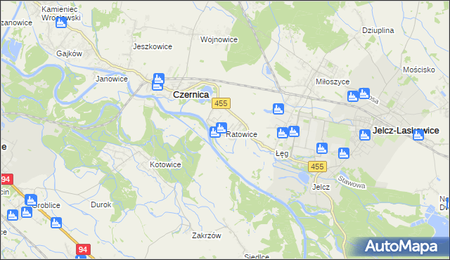 mapa Ratowice gmina Czernica, Ratowice gmina Czernica na mapie Targeo