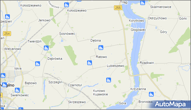 mapa Ratowo gmina Mogilno, Ratowo gmina Mogilno na mapie Targeo