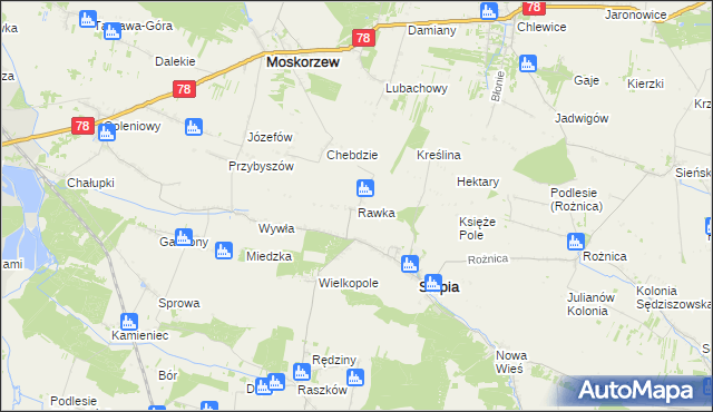 mapa Rawka gmina Słupia, Rawka gmina Słupia na mapie Targeo