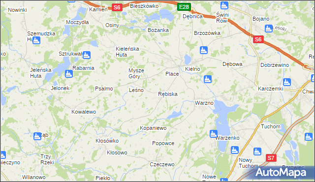 mapa Rębiska gmina Szemud, Rębiska gmina Szemud na mapie Targeo