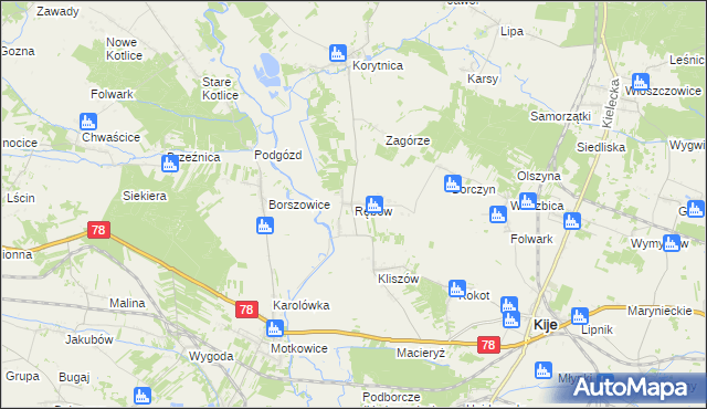 mapa Rębów gmina Kije, Rębów gmina Kije na mapie Targeo