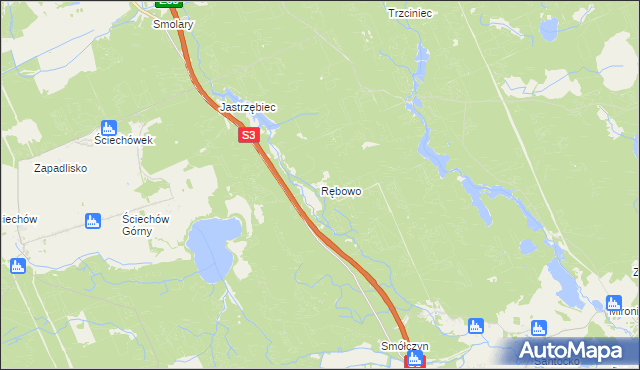 mapa Rębowo gmina Kłodawa, Rębowo gmina Kłodawa na mapie Targeo