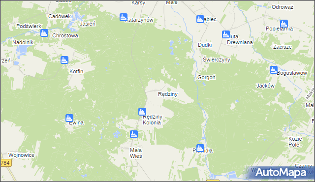 mapa Rędziny gmina Żytno, Rędziny gmina Żytno na mapie Targeo